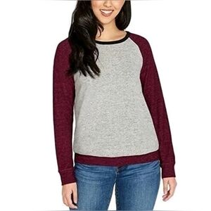 NEW Buffalo David Bitton Womens Burgundy Gray Black Colorblock Raglan Top Sz Med